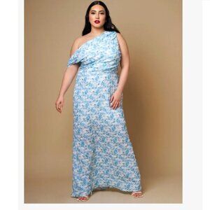 Rebdolls Forget Me Not Floral Asymmetrical Maxi Bodycon Dress